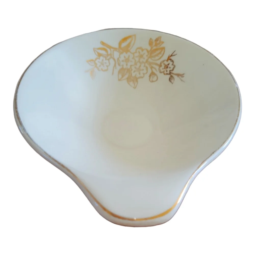 Vtg Knowles Soup Sauce Dip Candy Dish Bowl Gold Accents Flowers Trim